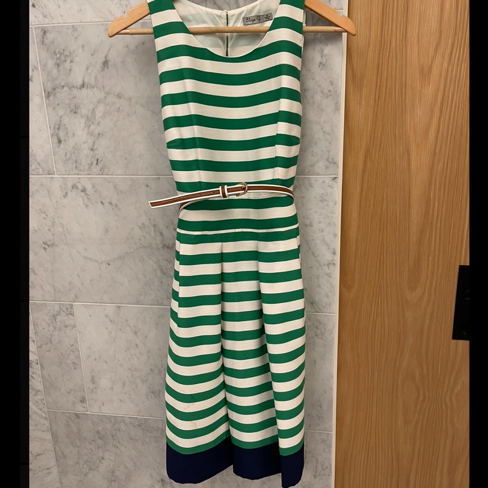 Eliza J Fit and Flare Green Striped Dress